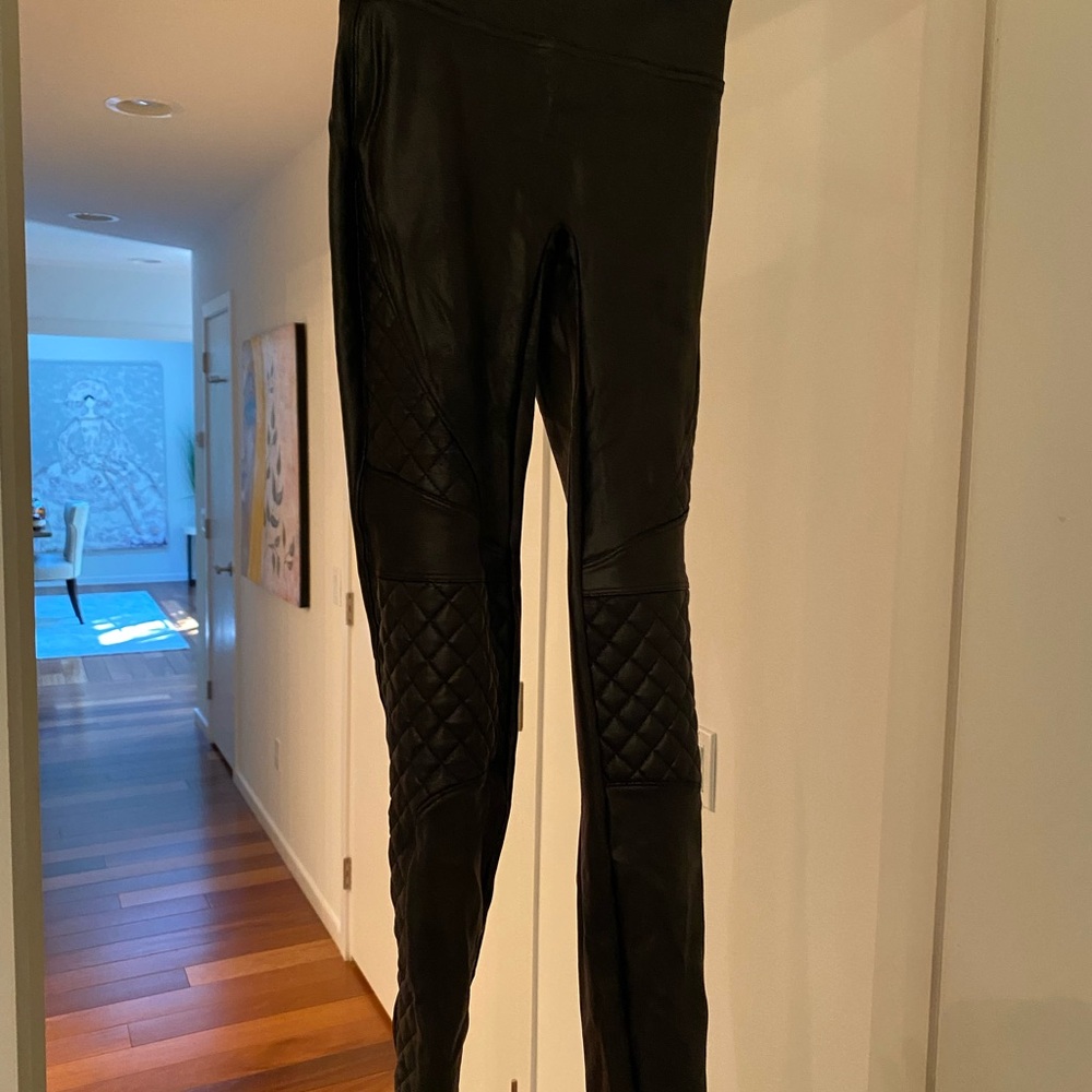 Spanx black faux leather moto leggings. Size xs.  Barley worn
